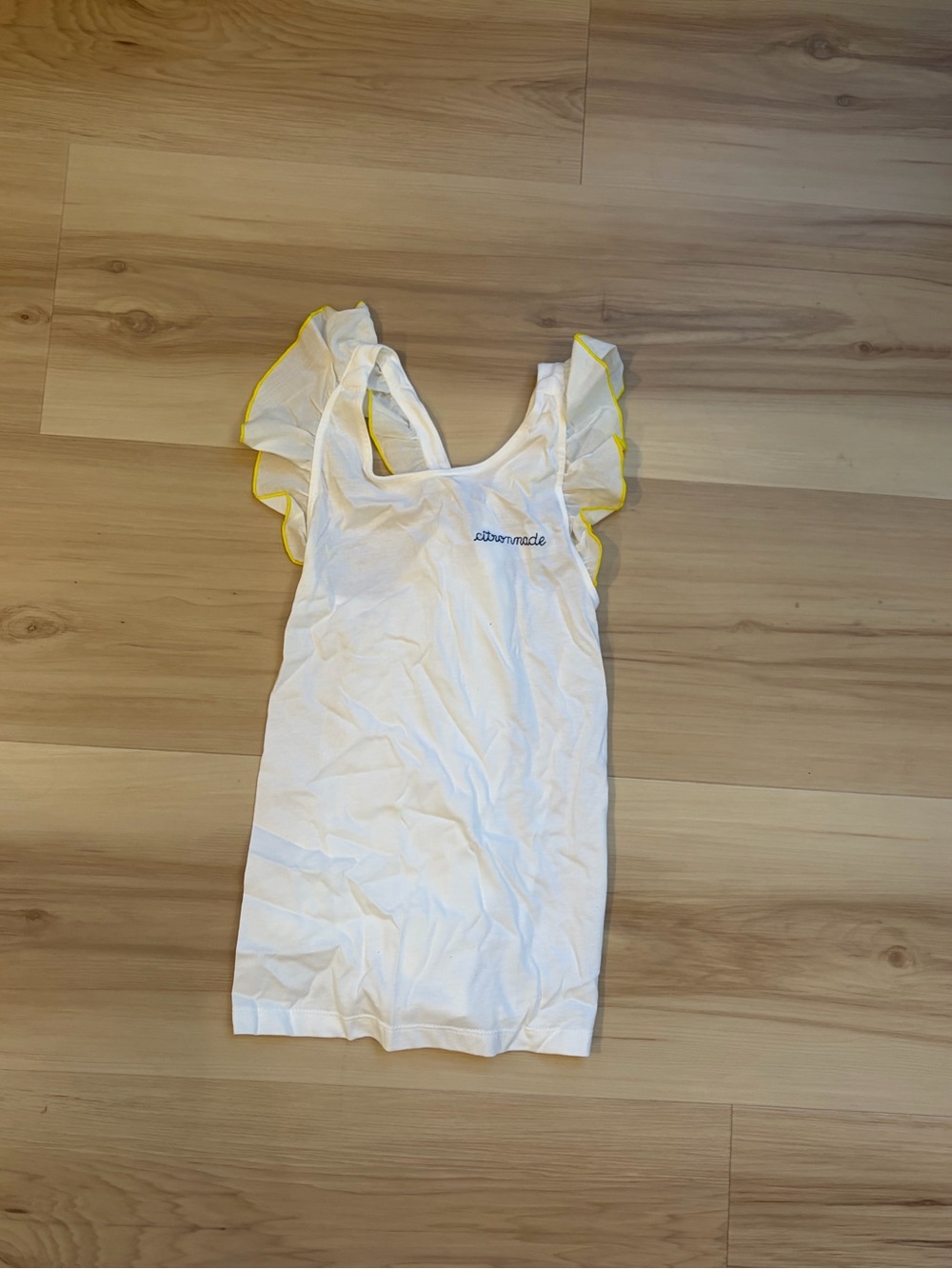 Jacadi kids White Ruffle Sleeve Tank with Yellow Trim